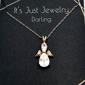 Guardian Holiday Christmas Crystal Angel Gold Plated Sterling Silver Necklace